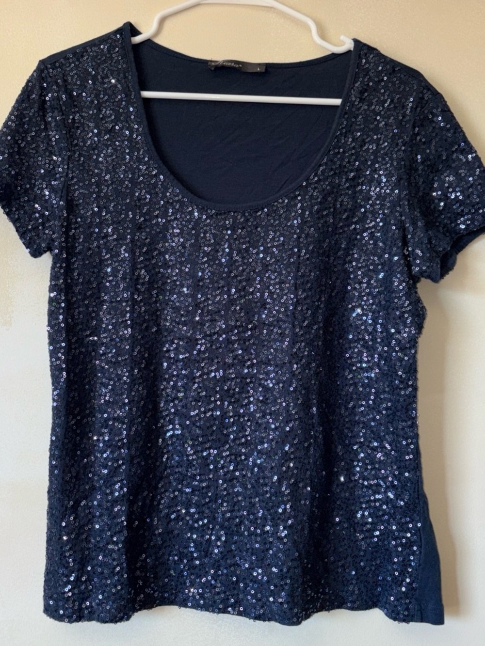 Kiara Navy Sequin Scoop Neck Short Sleeve Top